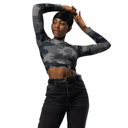 SWN Long-Sleeve Crop Top - Dark Grey Camo