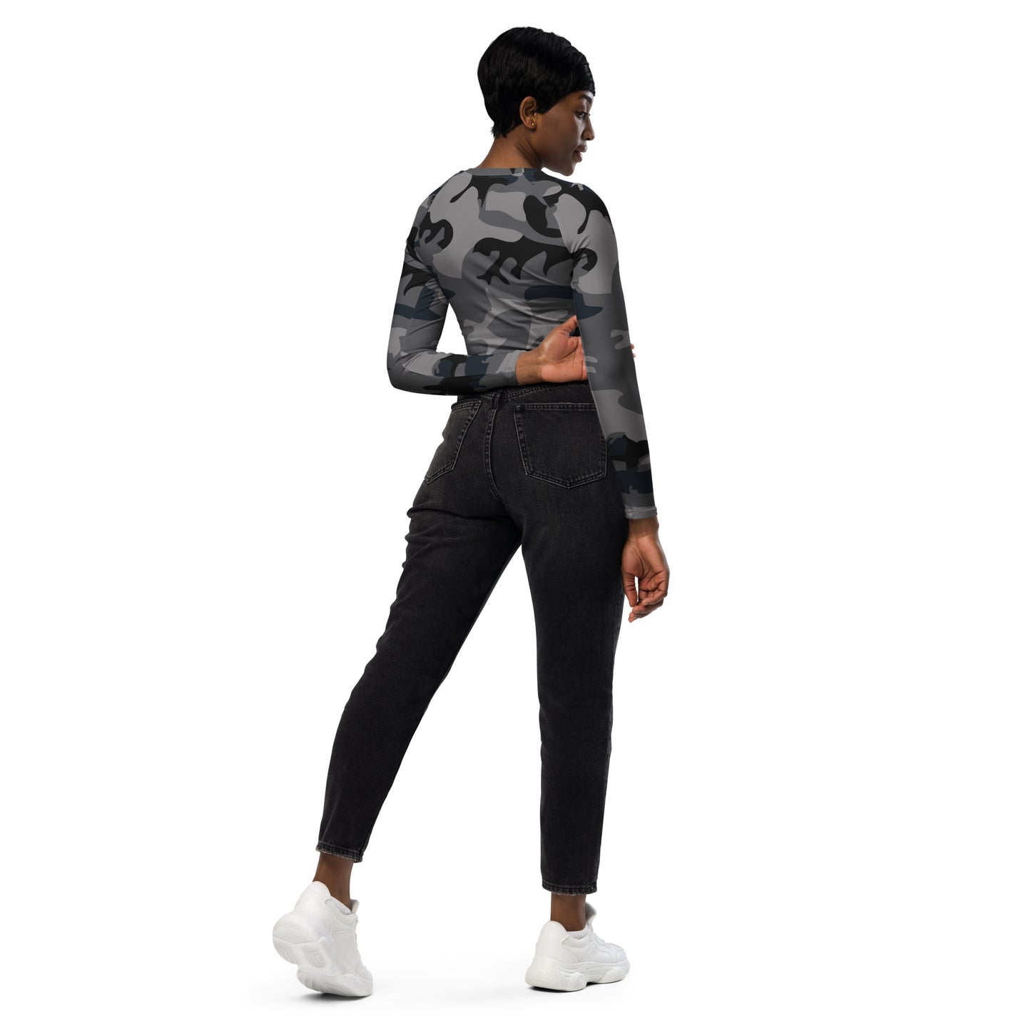 SWN Long-Sleeve Crop Top - Dark Grey Camo